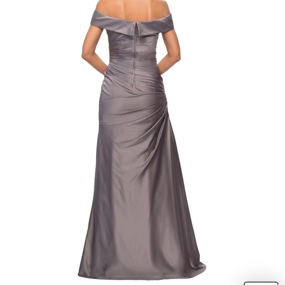 La Femme Off the Shoulder Satin Evening Dress with Pleating size 10 NWT - Picture 2 of 13